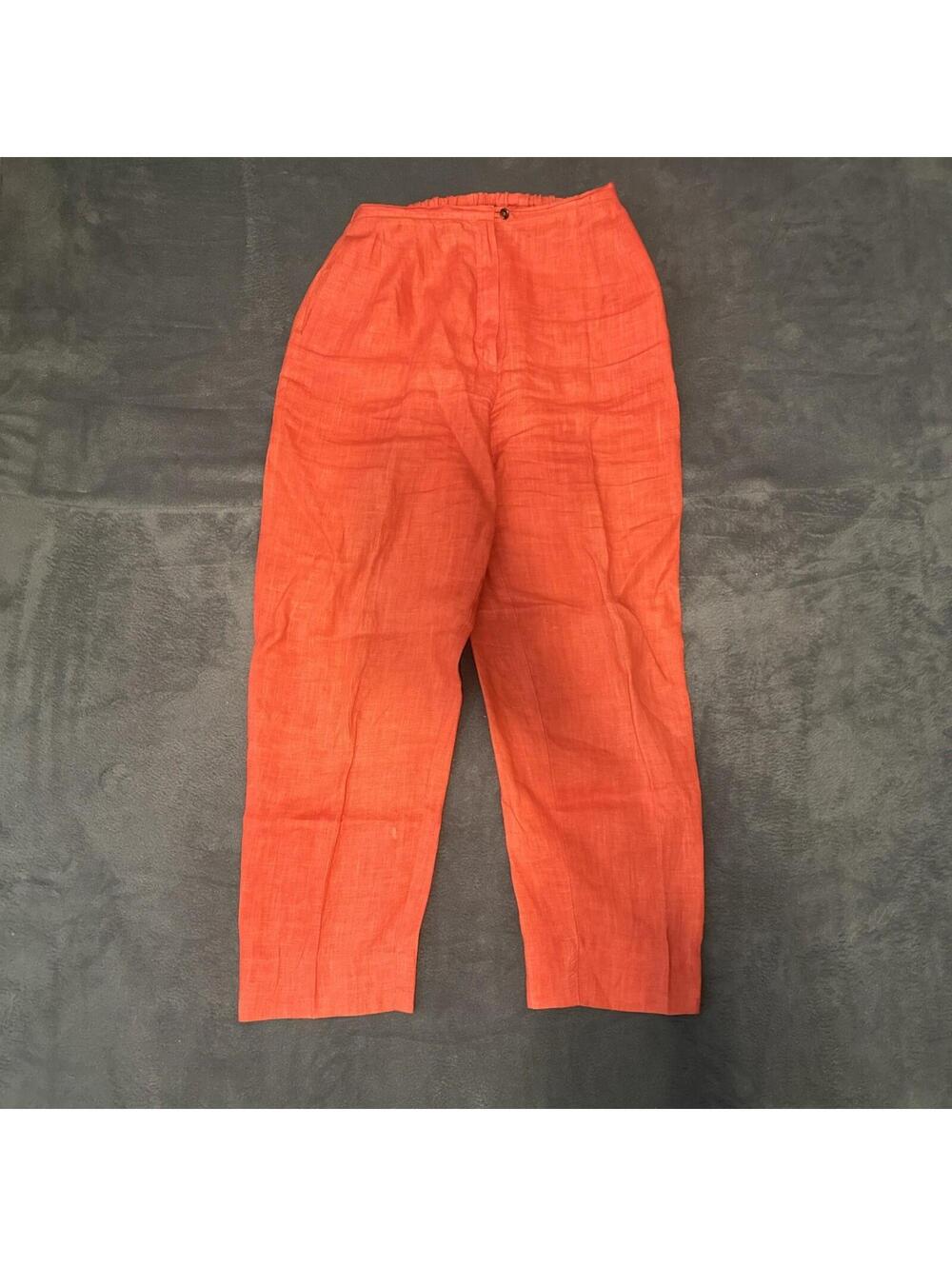 Harve Benard Woman Dress Pant Coral Orange Solid Small Linen Zip Button Straight